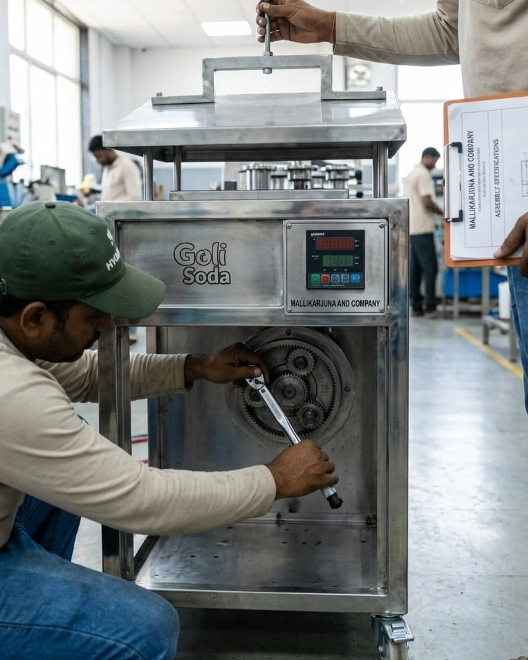 technician working on gear box of beverage machinery