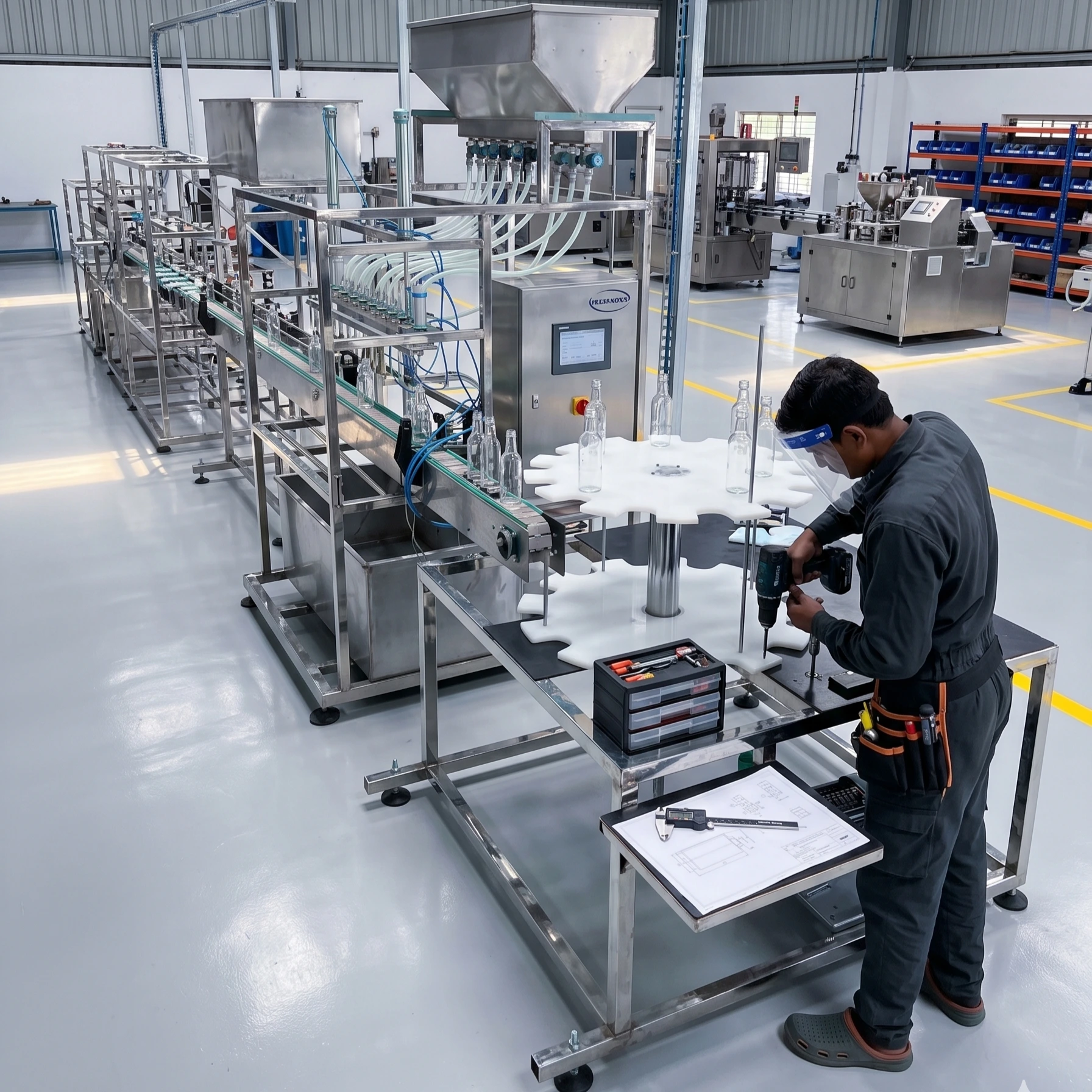 Fully Automatic Rinsing, Brushing, Filling and labeling maching