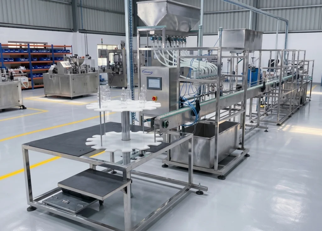 Linear water Bottle filling machine for production and packaging